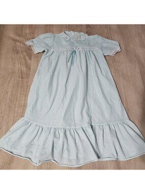 Girls Size 2t Vintage Nightgown Blue Lace Trim Made In Usa